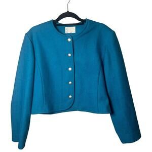 Pendleton Jacket Womens 18 Blue 100% Virgin Wool Cropped Blazer Made in USA‎
